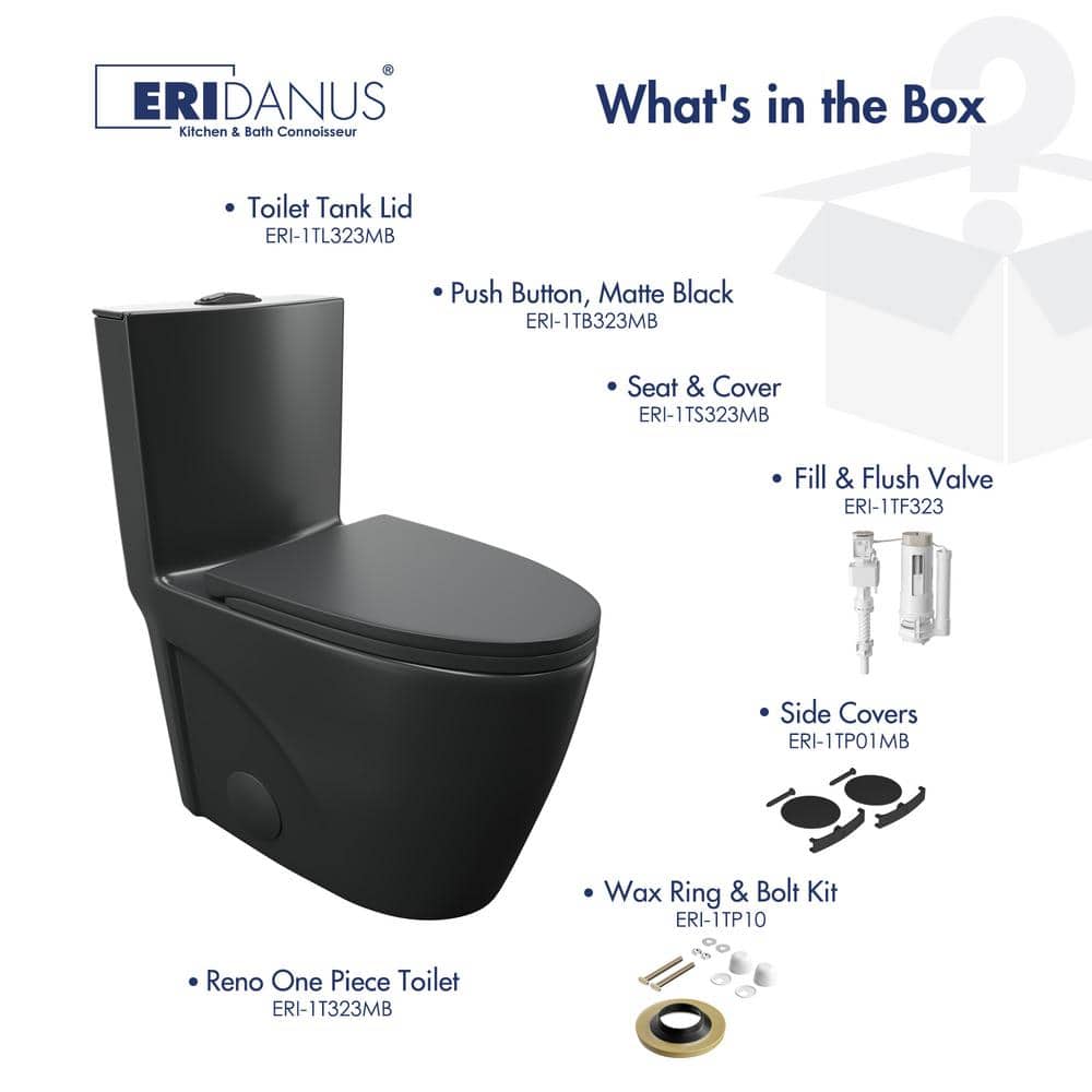 Reno Matte Black Elongated Dual Flush One-Piece Toilet