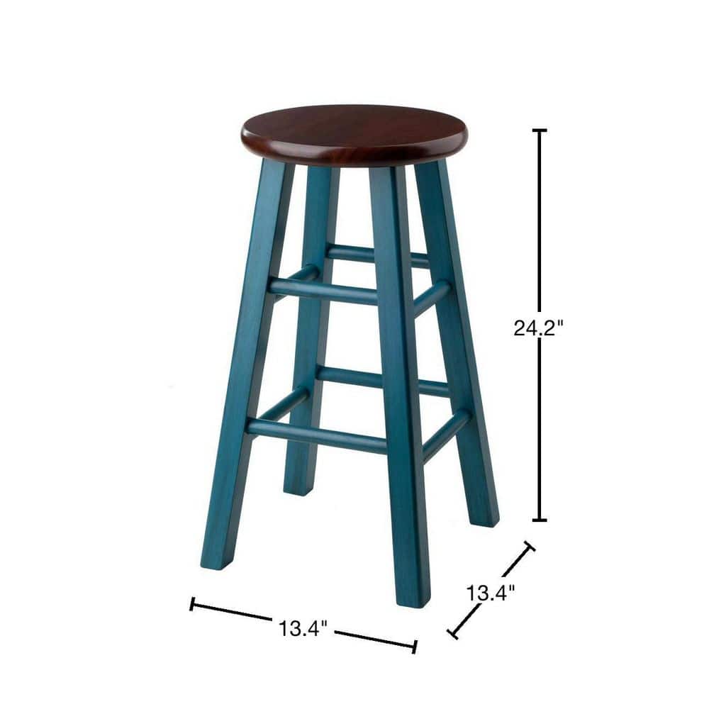 24" Rustic Teal and Walnut Wood Counter Stool