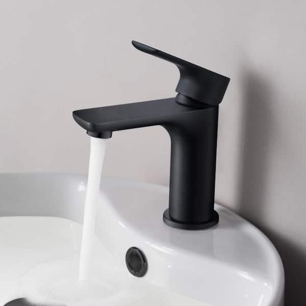 Single Hole Tender Single Handle Bathroom Vanity Sink Faucet with Pop Up Drain in Matte Black