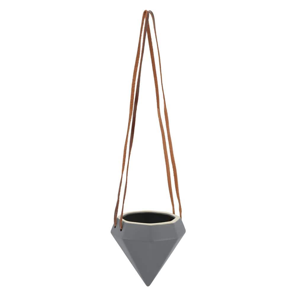Diamond 4-1/2 in. x 4-1/2 in. Dark Gray Ceramic Hanging Planter