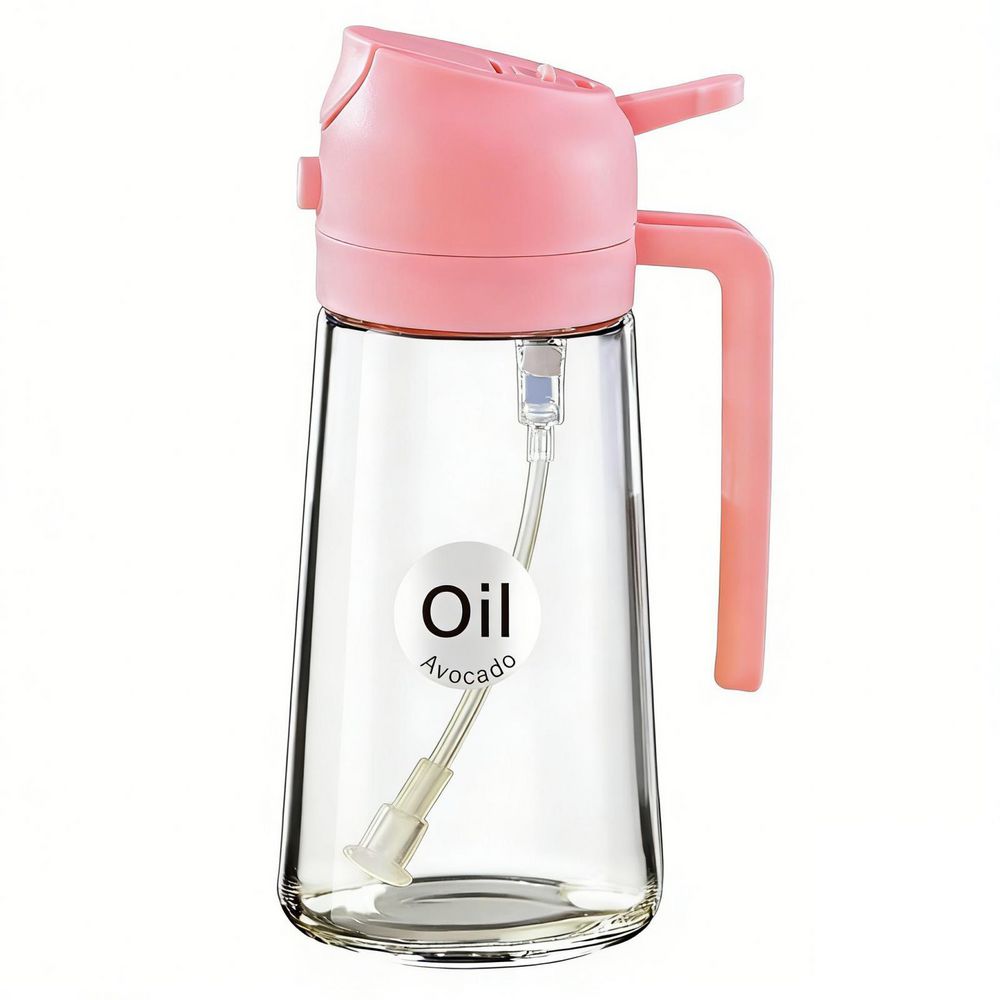 16 oz. Pink Glass 2 in 1 Oil Dispenser, Food Grade Premium Spray Bottle with Portion Control for Salad, Frying, BBQ