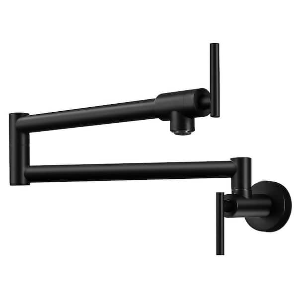 Restaurant Wall Mount Pot Filler Faucet Double Handle in Matte Black