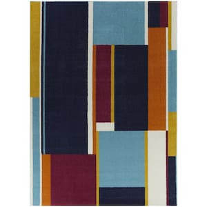 Lillian Navy 5 ft. 3 in. x 7 ft. Color Block Area Rug