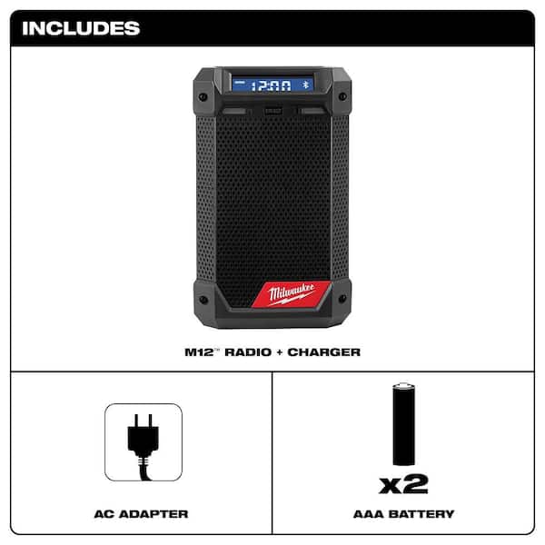 Milwaukee - M12 12-Volt Lithium-Ion Cordless Bluetooth/AM/FM Jobsite Radio with Charger