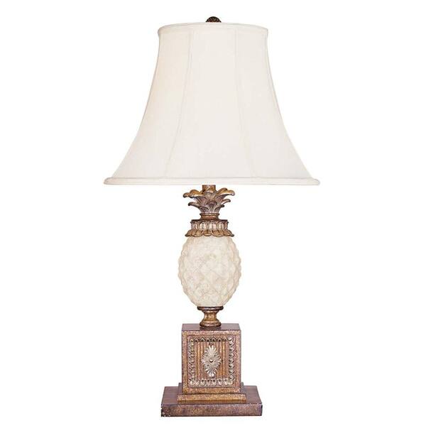 Livex Lighting Providence 29.5 in. Brown Incandescent Table Lamp with Off White Shantung Silk Bell Shade