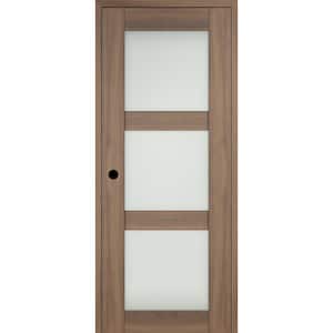 3 Lite 28 in. x 96 in. Right-hand Frosted Glass Pecan Nutwood Composite Solid Core Wood Single Prehung Interior Door