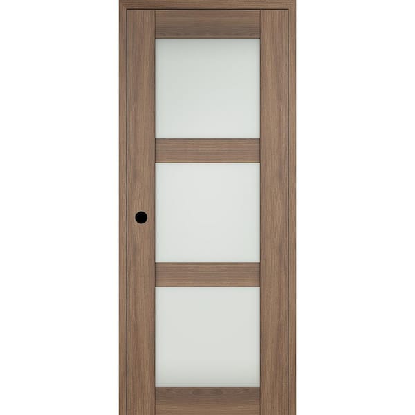 Belldinni 3 Lite 28 in. x 96 in. Right-hand Frosted Glass Pecan Nutwood Composite Solid Core Wood Single Prehung Interior Door