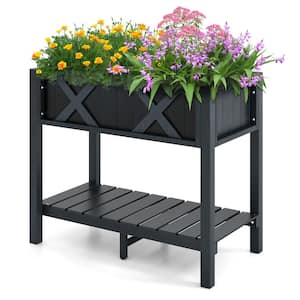 34 in. x 18 in. x 29 in. HIPS Raised Garden Bed with Storage Shelf and Drainage Holes in Black