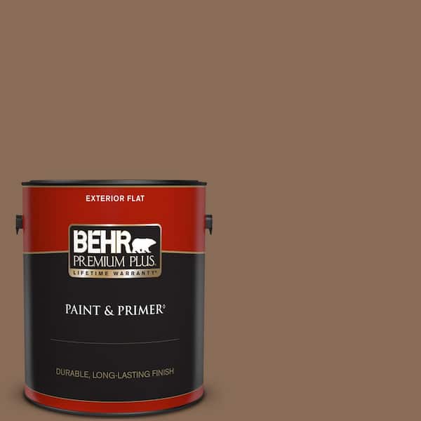 BEHR PREMIUM PLUS 1 gal. #BNC-34 Spiced Latte Flat Exterior Paint & Primer