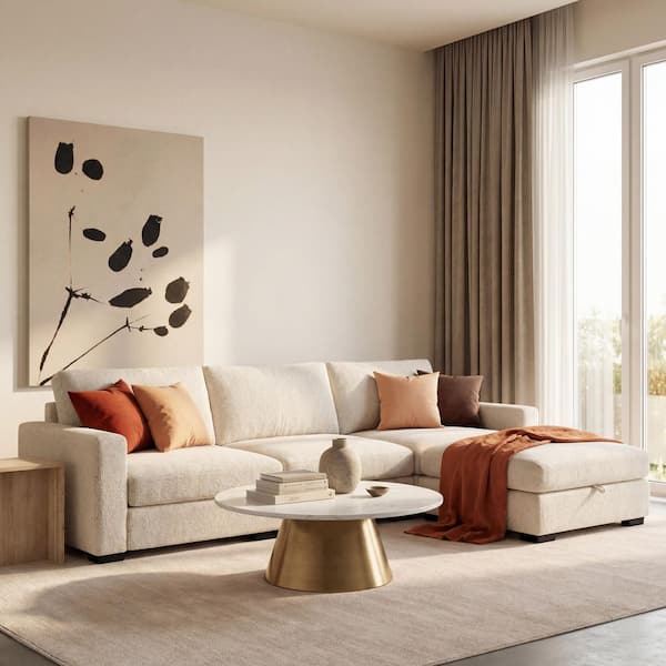 118 in. Square Arm Chenille Modular Storage Ottoman, Washable Chenille Fabric, Spacious Seating Sofa in Beige