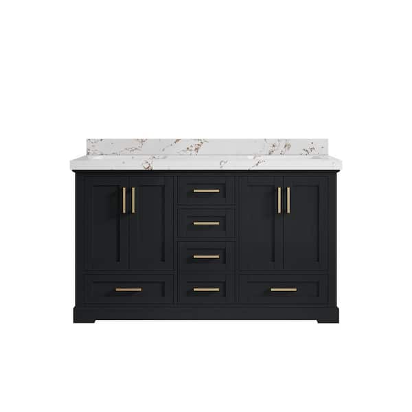 Willow Collections Boston 60 in. W x 22 in. D x 36 in. H Double Sink Bath Vanity in Wrought Iron with 2 in. Viola Brown qt. Top