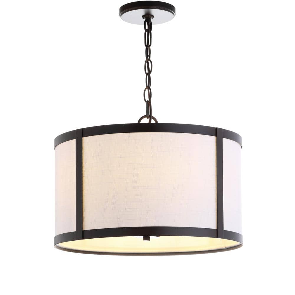 17" Oil Rubbed Bronze and White Drum Pendant Light
