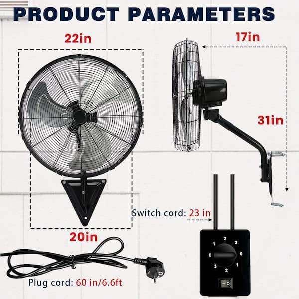 2-Pack 22 in. Wall Mount Fan 3-Speed 7000 CFM High Velocity Fan, Outdoor Wall Fan, Black