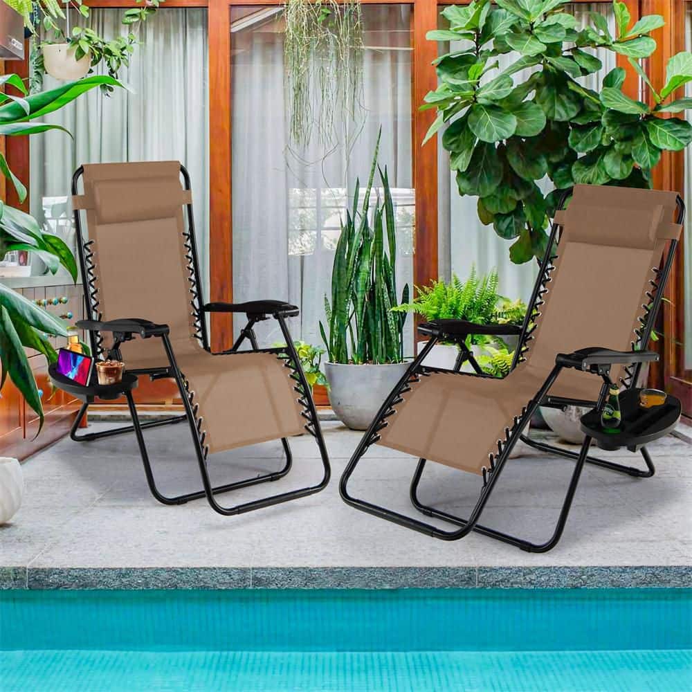 HONEY JOY 2-Piece Metal Outdoor Chaise Lounge Zero Gravity Chair