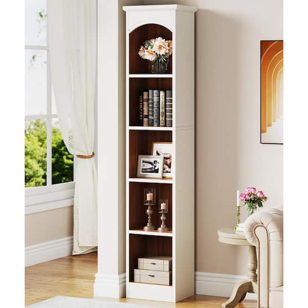 BYBLIGHT 70.86 in. Tall White and Oak Engineered Wood 5 Shelf Corner Bookcase Narrow Bookshelf for Living Room BB J0246GX