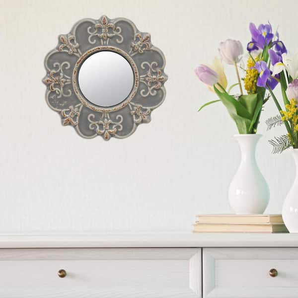 Stonebriar Collection Small Round Gray Casual Mirror (7.874 in. H x 7.874 in. W)