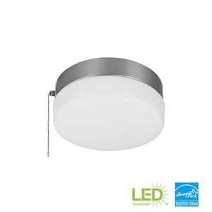Hanafin 9 in. Light Brushed Nickel Adjustable CCT Integrated LED Flush Mount with Glass Shade and Pull Chain