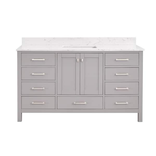StarrySky 60 in. Undermount Single Sink Freestanding Bath Vanity in Gray with White Engineered Stone Top