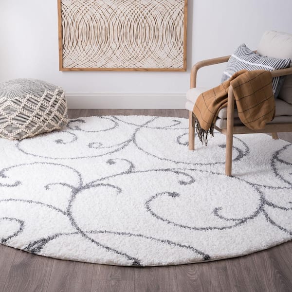 Soho Shag Floral White 6 ft. Round Indoor Area Rug