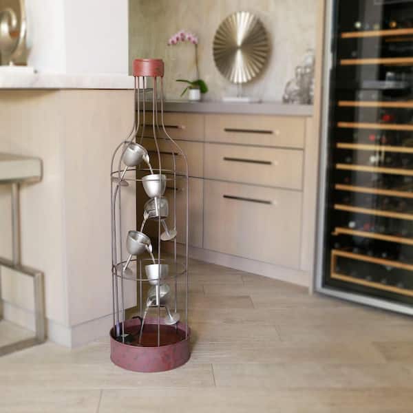 44 in. Tall Indoor/Outdoor Bottle Shaped Water Fountain with Tiering Wine Glasses