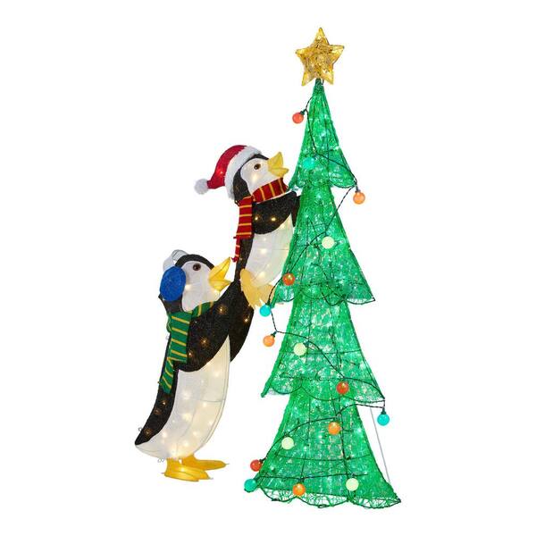 Home Accents Holiday 62 in Penguins with Christmas Tree Holiday Yard  Decoration TY337-1611-1 - The Home Depot