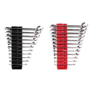 1/4 in. to 3/4 in., 8 mm to 19 mm Angle Head Open End Wrench Set with Modular Slotted Organizer (23-Piece)