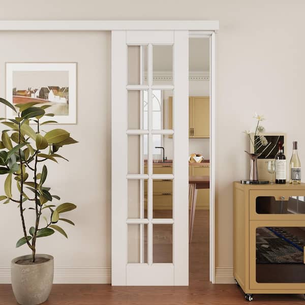 ARK DESIGN 24 in. x 80 in. Hidden Track Style 10 Lite Clear Glass White Primed MDF Sliding Barn Door with Hardware Kit