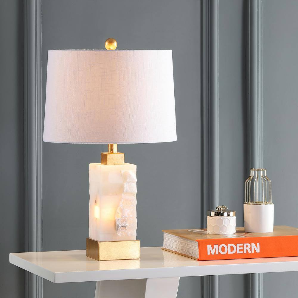 Eloise 23" White Alabaster and Gold Leaf LED Table Lamp