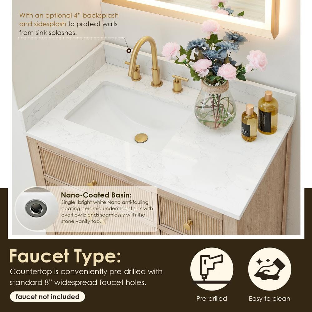 Cerrito 36" Natural Oak Vanity with White Stone Top