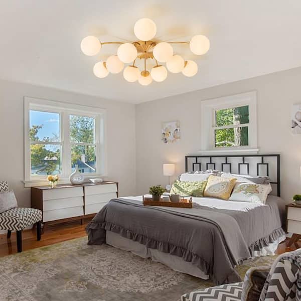 HUOKU Ceder 39.4 in. W 12-Light Brushed Gold Modern Sputnik Semi