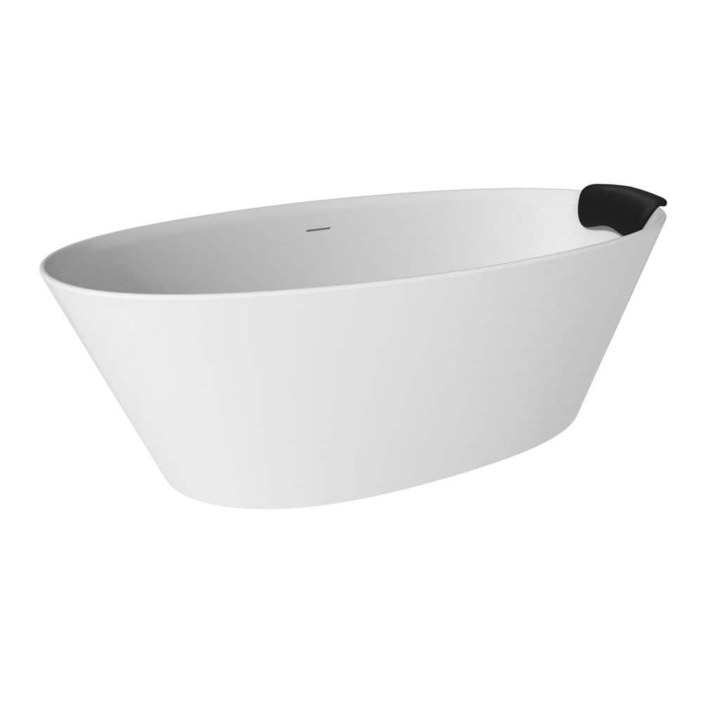 67 in. x 34 in. Solid Surface Soaking Bathtub with Center Drain and Black Pillow in Matte White price history on PriceWatchPro