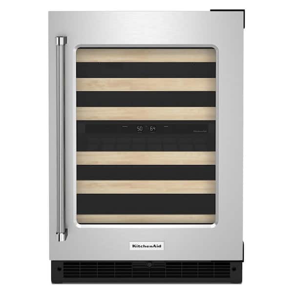 KitchenAid 24 in. Dual Zone 46- Bottle Built-In Undercounter Wine Cooler in Black Cabinet with Stainless Door