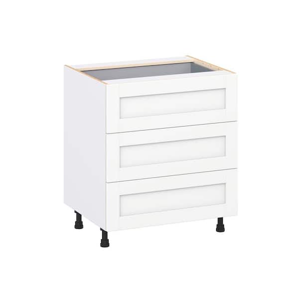 J COLLECTION Milton 30 in. W x 24 in. D x 34.5 in. H Assembled Shaker Drawer Base Kitchen Cabinet in Bright White with 4 Drawers