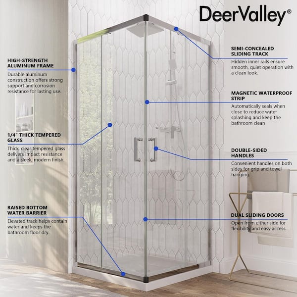 34 in. W x 72 in. H Square Sliding Framed Corner Shower Enclosure in Chrome with 1/4 in. (6 mm) Glass