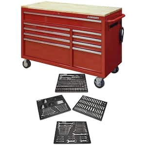 52 in. W x 25 in. D 9-Drawer Gloss Red Mobile Workbench Tool Chest with Mechanics Tool Set in Foam (320-Piece)
