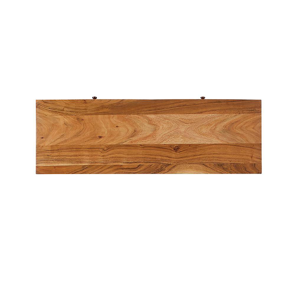 Natural Brown Acacia Wood Rectangular Console Table with Storage