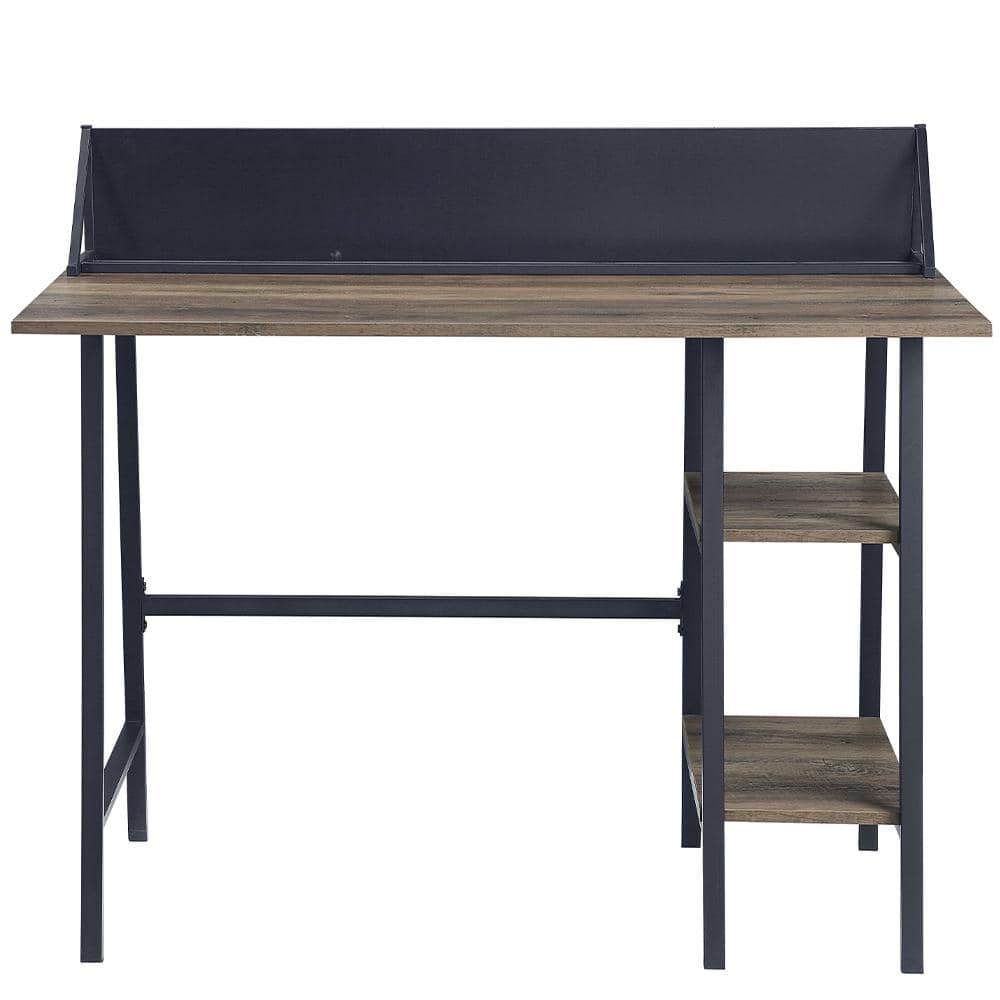 Rustic Oak and Black Wood Writing Desk with Shelves