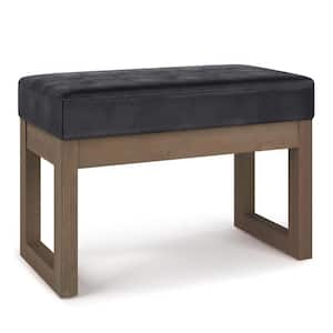 Milltown 27 in. Wide Contemporary Rectangle Footstool Ottoman Bench in Distressed Black Vegan Faux Leather