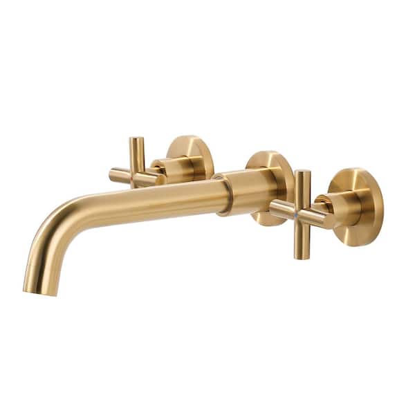 WOWOW Double Handle Wall-Mounted Bathroom Faucet in Gold