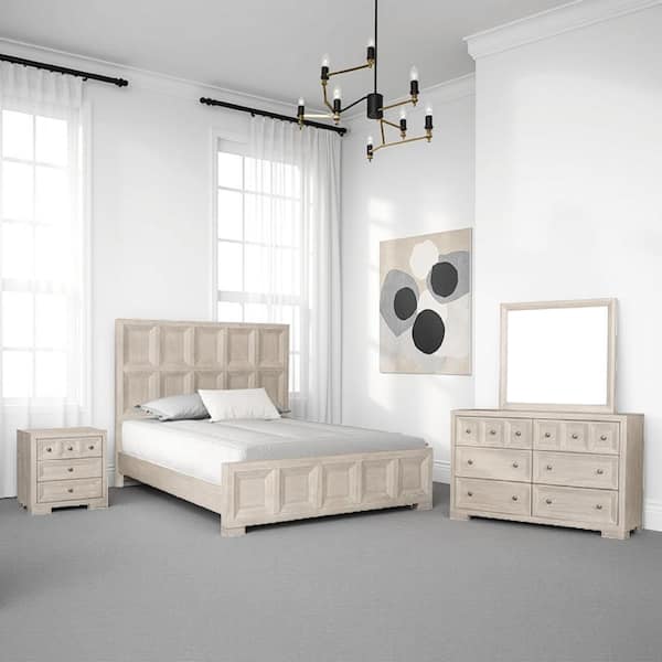 Benjara Kizie 5-Piece Beige and Bronze Queen Engineered Wood Bedroom Set