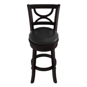 29 in. Tall High Black Back Bar Stool Faux Leather Swivel Seat for Countertop or Bar Height Wood Frame with Footrest