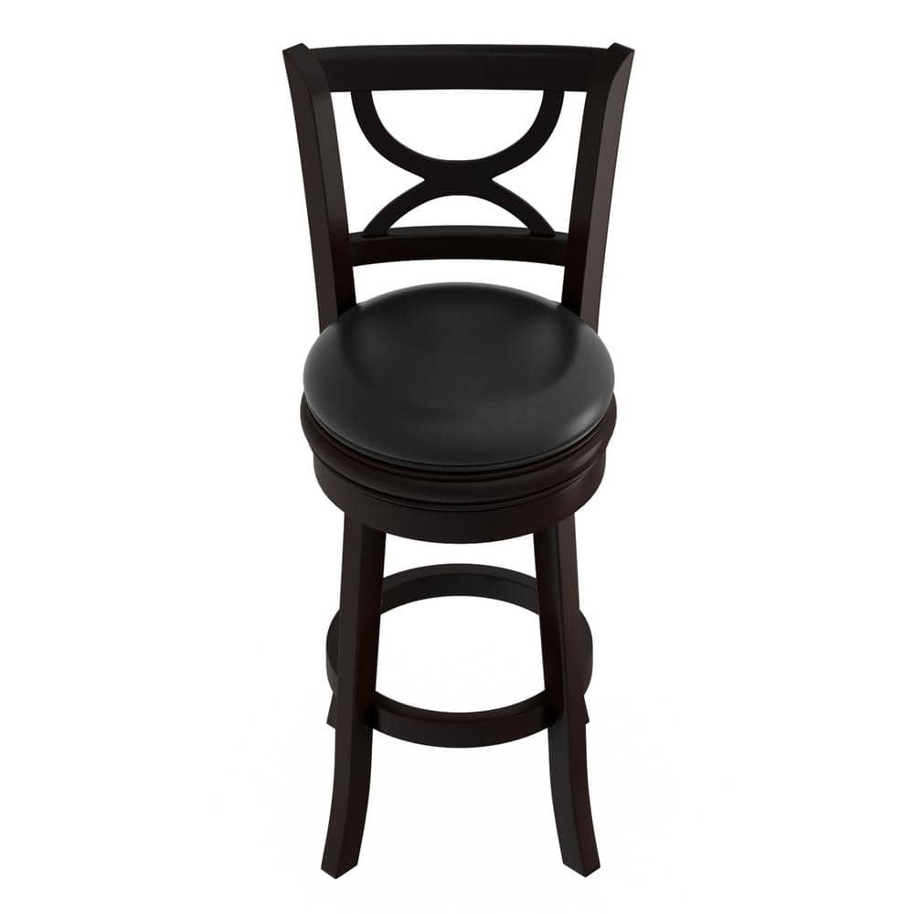 29 in. Tall High Black Back Bar Stool Faux Leather Swivel Seat for Countertop or Bar Height Wood Frame with Footrest -  Lavish Home, 621162ZSC