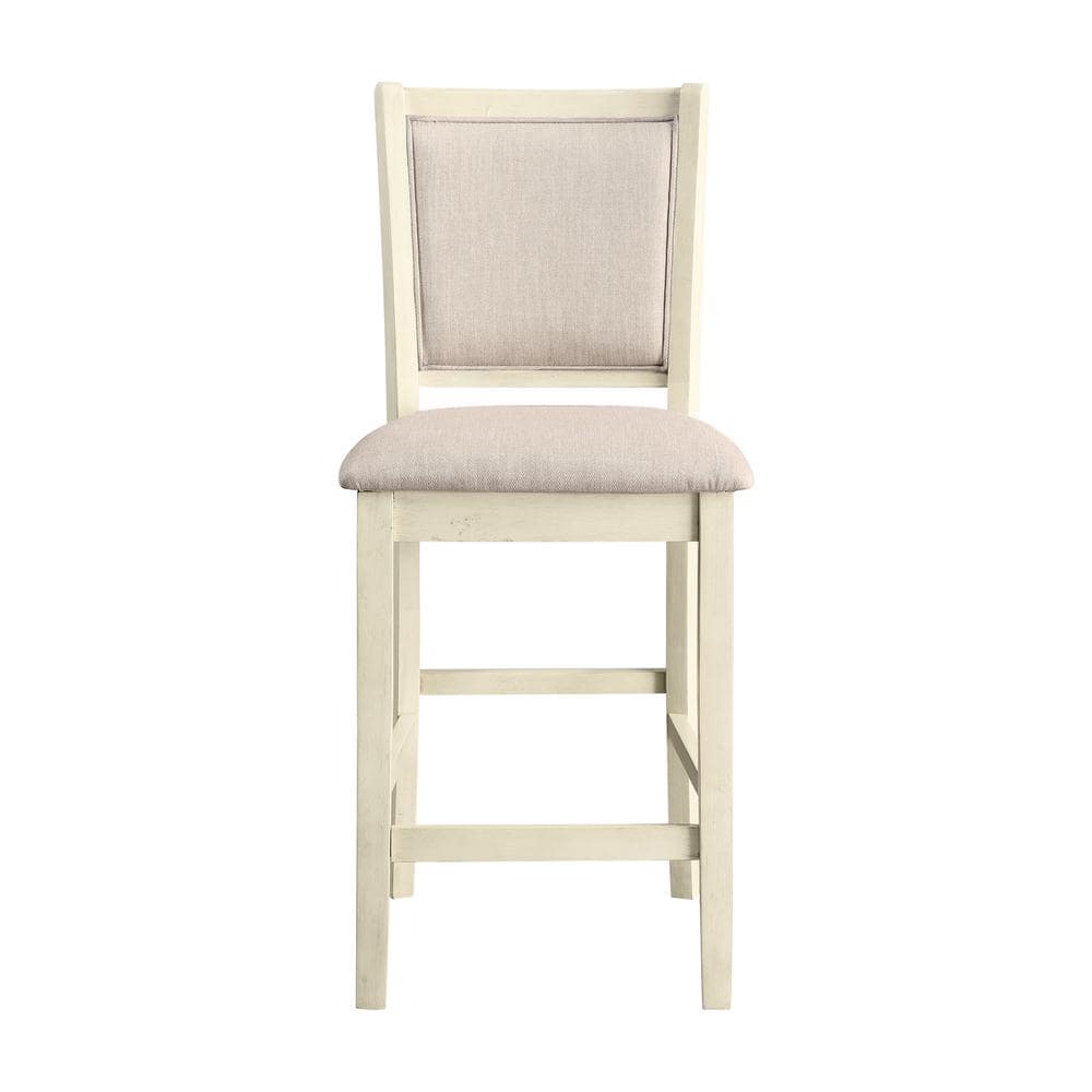 Amy Bisque Solid Wood Counter Chairs with Light Brown Upholstery (Set of 2)