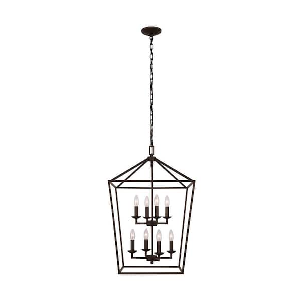 Home Decorators Collection Weyburn 8-Light Bronze Farmhouse Chandelier Light Fixture with Caged Metal Shade