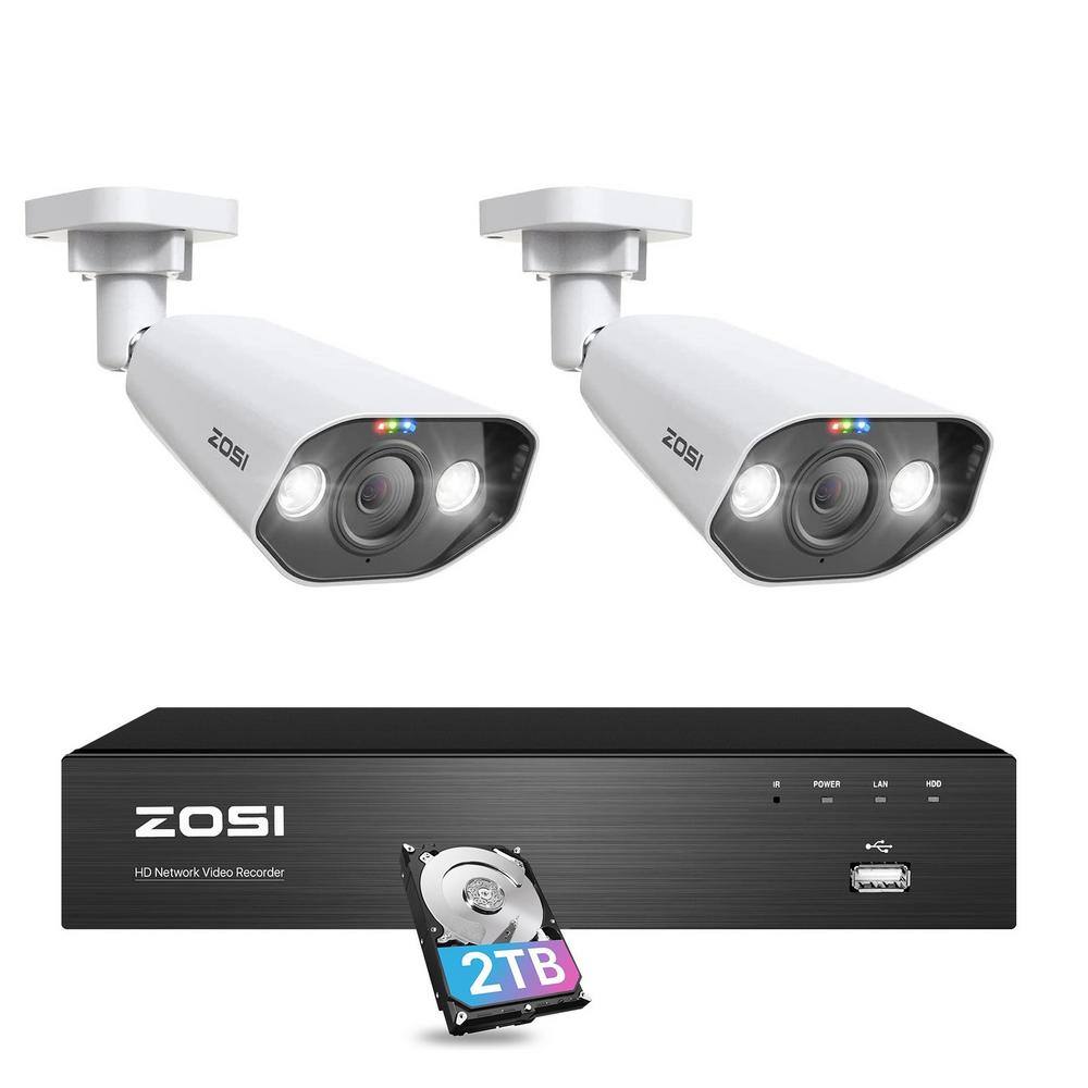 ZOSI 4K 8Channel 2TB PoE NVR Security Camera System with 2Wired 8MP