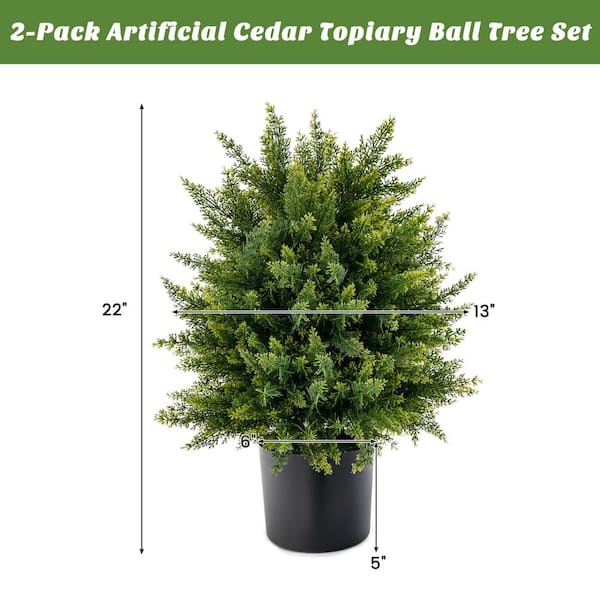 Costway 22 in. Artificial Cedar Topiary Ball Tree 2-Pack Faux