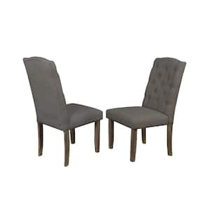 Eliana Grey Linen Fabric With Tufted Buttons Dining Chair Set Of 2