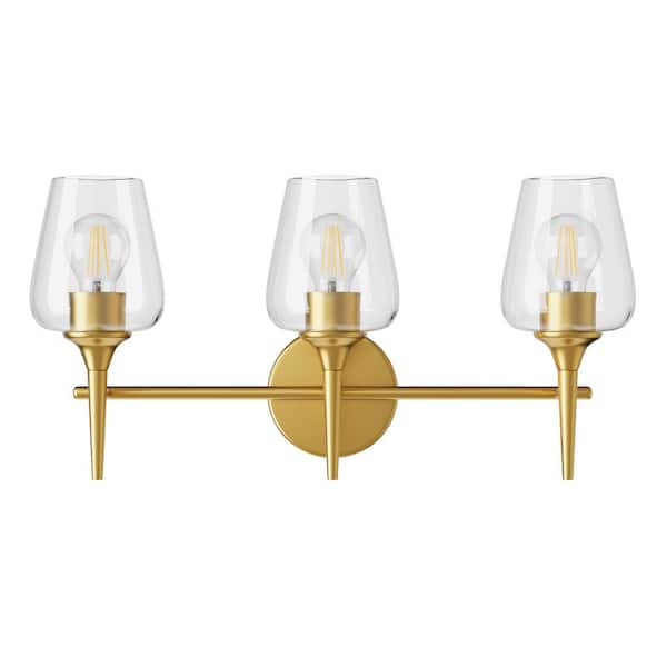 GMGSROM 21.69 in. 3-Light Gold Vanity Light with Clear Wine Cup-Shape Glass Shade