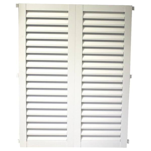 POMA 52 in. x 51.75 in.White  Colonial Louvered Hurricane Shutters Pair