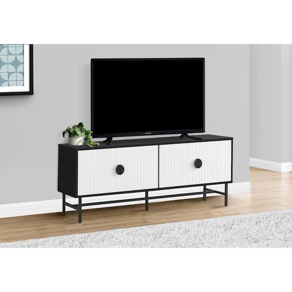 Unbranded Black and White Tv Stand Fits TVs up to 65-75 in. With Cabinets, Shelves and Cable Management